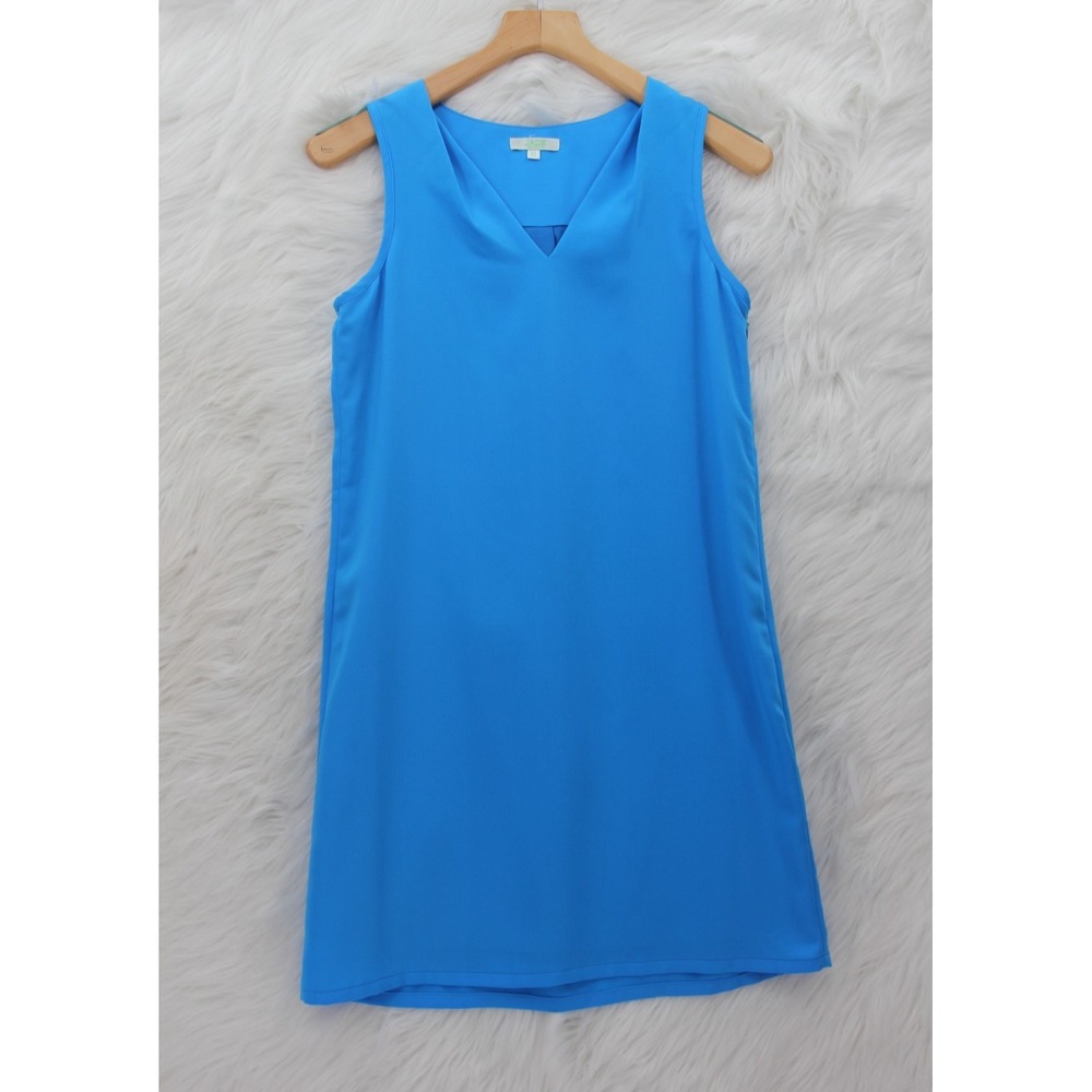 JADE Melody Tam XS Blue Sleeveless Shift Vneck Dress Preppy Resort Lightweight
